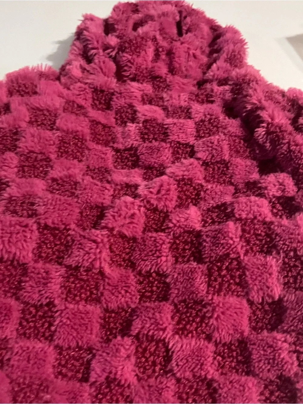 Cozy Tonal Bright Pink Check Hooded Dog Sweater Med. Fall/Winter Y2K Barbiecore